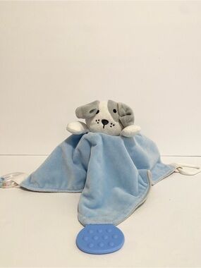 Modern Baby Blue Puppy Dog Lovey Baby Boy Security Blanket Sensory Taggies Toy